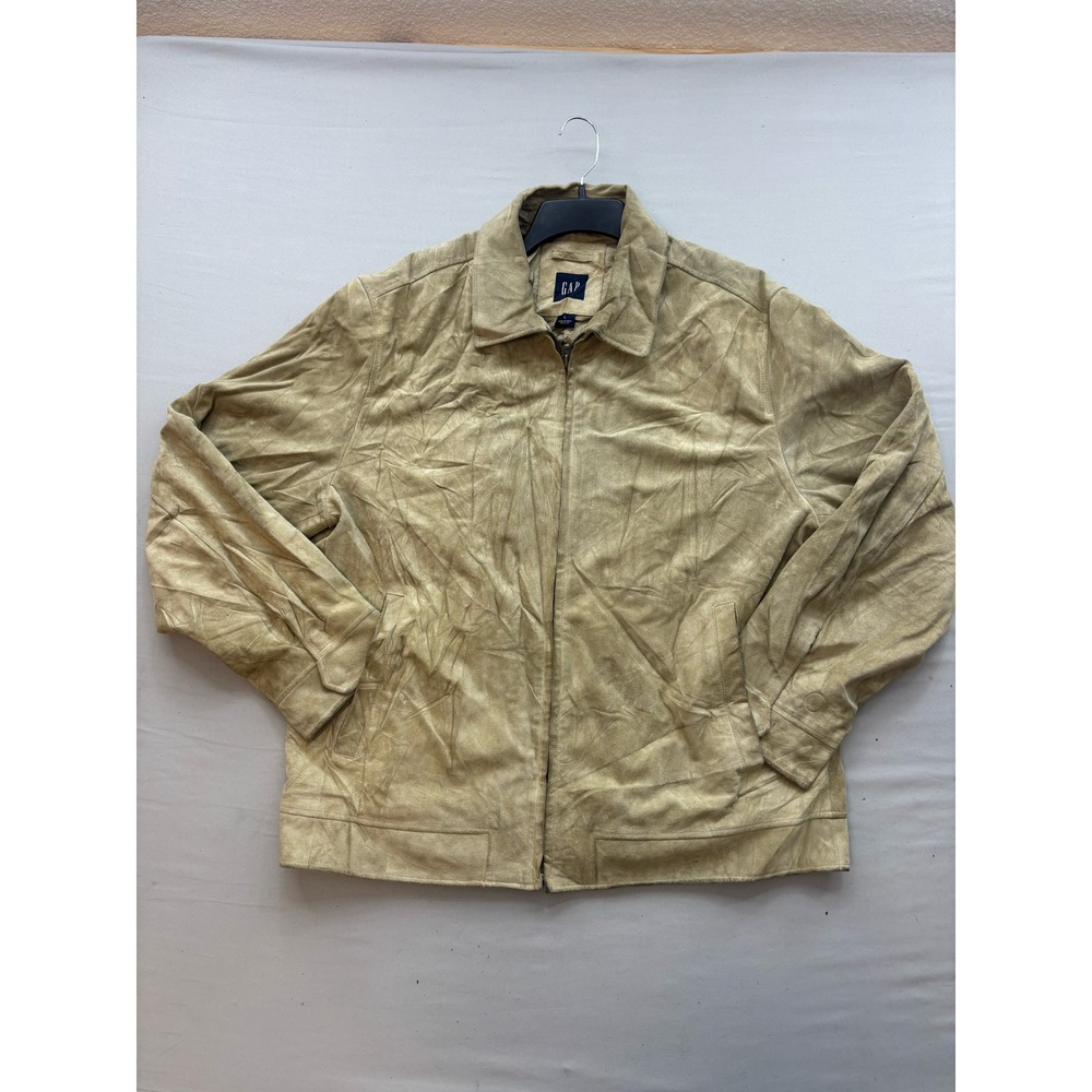 Gap Mens Suede Leather Jacket Tan Beige Zip Front Bomber Large